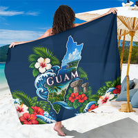 Guam Map Latte Stone Sarong Hibiscus Floral Coastal Landscape TS04 One Size 44 x 66 inches Blue Red - Polynesian Pride