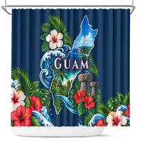 Guam Map Latte Stone Shower Curtain Hibiscus Floral Coastal Landscape TS04 Blue Red - Polynesian Pride