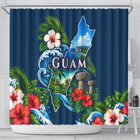 Guam Map Latte Stone Shower Curtain Hibiscus Floral Coastal Landscape TS04 - Polynesian Pride