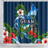 Guam Map Latte Stone Shower Curtain Hibiscus Floral Coastal Landscape TS04 - Polynesian Pride