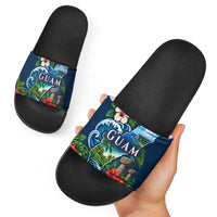 Guam Map Latte Stone Slide Sandals Hibiscus Floral Coastal Landscape TS04 - Polynesian Pride