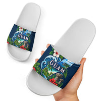 Guam Map Latte Stone Slide Sandals Hibiscus Floral Coastal Landscape TS04 - Polynesian Pride