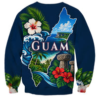 Guam Map Latte Stone Sweatshirt Hibiscus Floral Coastal Landscape TS04 - Polynesian Pride