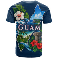 Guam Map Latte Stone T Shirt Hibiscus Floral Coastal Landscape TS04 - Polynesian Pride