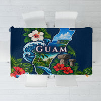 Guam Map Latte Stone Tablecloth Hibiscus Floral Coastal Landscape TS04 Blue Red - Polynesian Pride