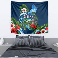 Guam Map Latte Stone Tapestry Hibiscus Floral Coastal Landscape TS04 - Polynesian Pride
