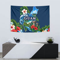 Guam Map Latte Stone Tapestry Hibiscus Floral Coastal Landscape TS04 - Polynesian Pride
