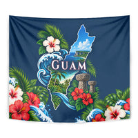 Guam Map Latte Stone Tapestry Hibiscus Floral Coastal Landscape TS04 - Polynesian Pride