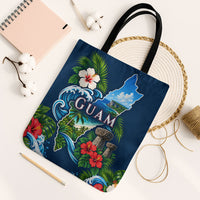 Guam Map Latte Stone Tote Bag Hibiscus Floral Coastal Landscape TS04 Black Strap One Size Blue Red - Polynesian Pride