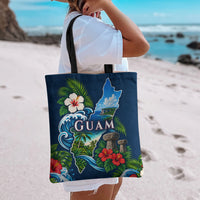 Guam Map Latte Stone Tote Bag Hibiscus Floral Coastal Landscape TS04 - Polynesian Pride