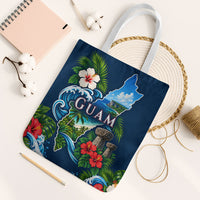 Guam Map Latte Stone Tote Bag Hibiscus Floral Coastal Landscape TS04 White Strap One Size Blue Red - Polynesian Pride