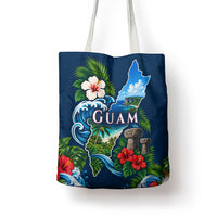 Guam Map Latte Stone Tote Bag Hibiscus Floral Coastal Landscape TS04 - Polynesian Pride