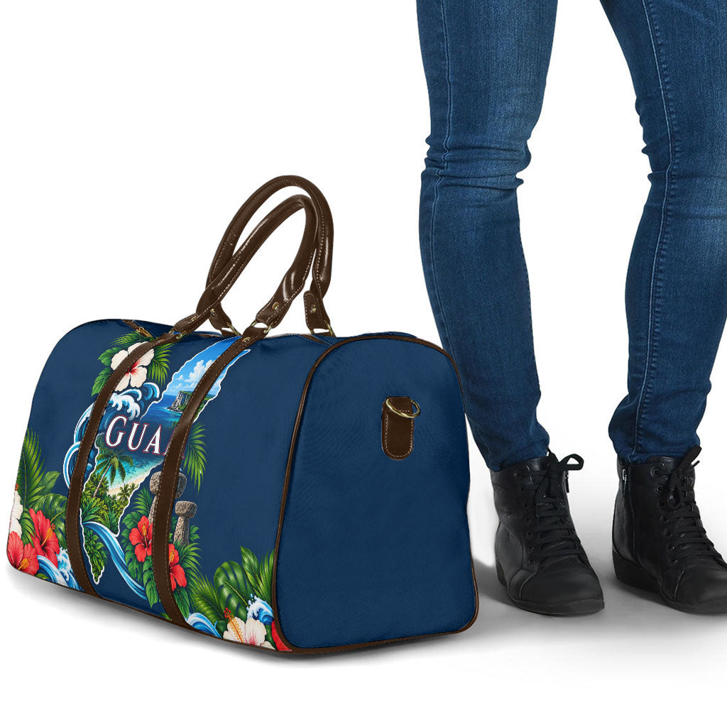 Guam Map Latte Stone Travel Bag Hibiscus Floral Coastal Landscape TS04 - Polynesian Pride