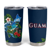 Guam Map Latte Stone Tumbler Cup Hibiscus Floral Coastal Landscape TS04 Blue Red - Polynesian Pride
