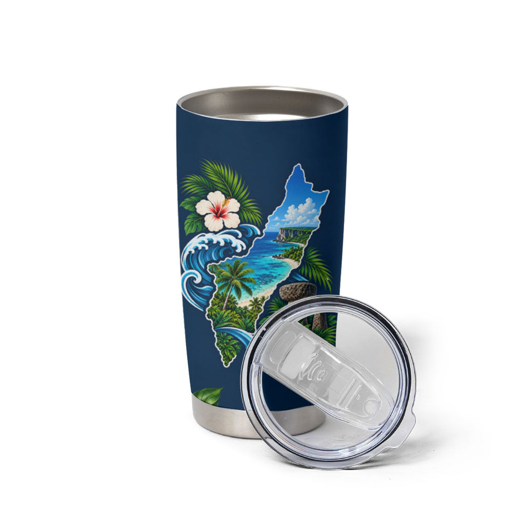 Guam Map Latte Stone Tumbler Cup Hibiscus Floral Coastal Landscape TS04 - Polynesian Pride