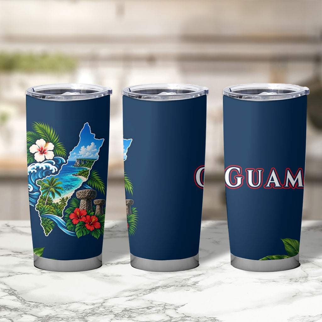 Guam Map Latte Stone Tumbler Cup Hibiscus Floral Coastal Landscape TS04 - Polynesian Pride