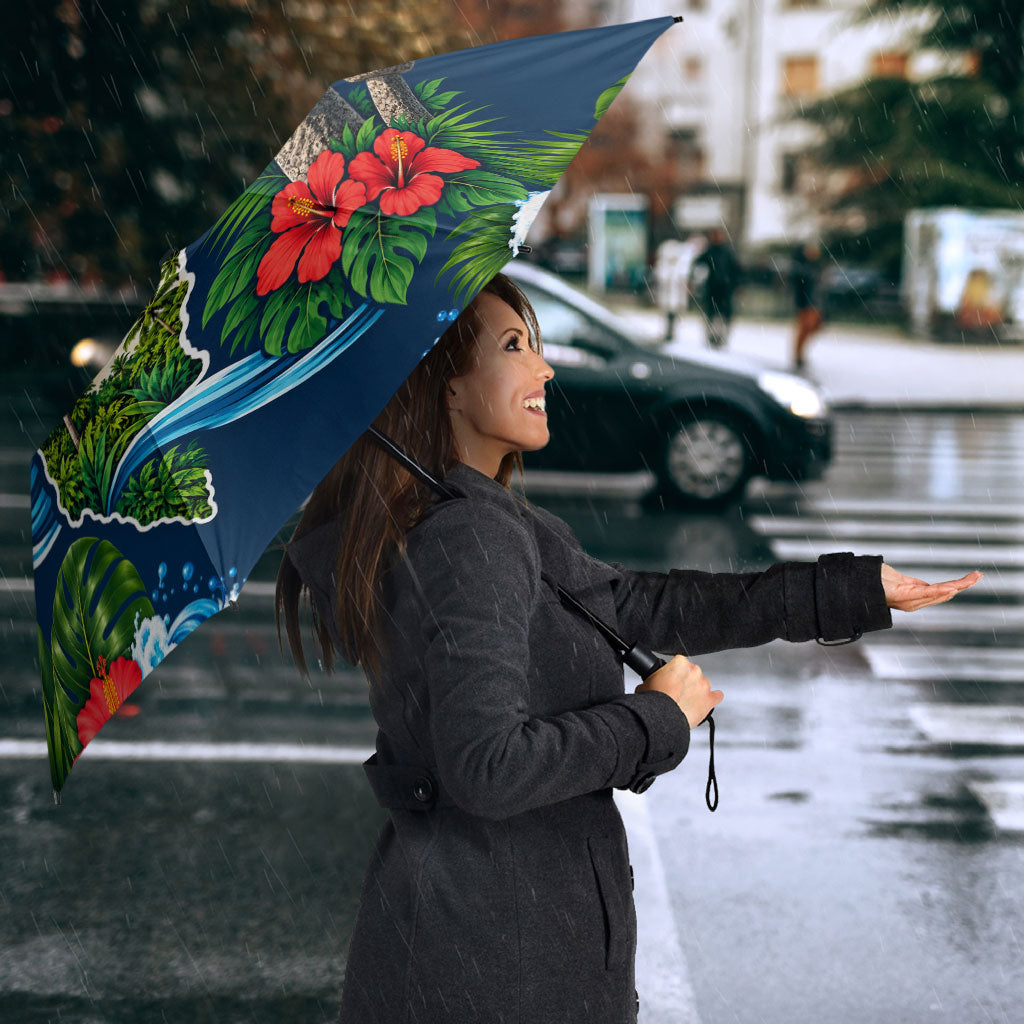Guam Map Latte Stone Umbrella Hibiscus Floral Coastal Landscape TS04 - Polynesian Pride