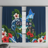 Guam Map Latte Stone Window Curtain Hibiscus Floral Coastal Landscape TS04 With Hooks Blue Red - Polynesian Pride