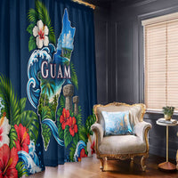 Guam Map Latte Stone Window Curtain Hibiscus Floral Coastal Landscape TS04 - Polynesian Pride