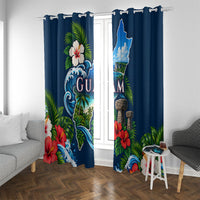 Guam Map Latte Stone Window Curtain Hibiscus Floral Coastal Landscape TS04 With Grommets Blue Red - Polynesian Pride