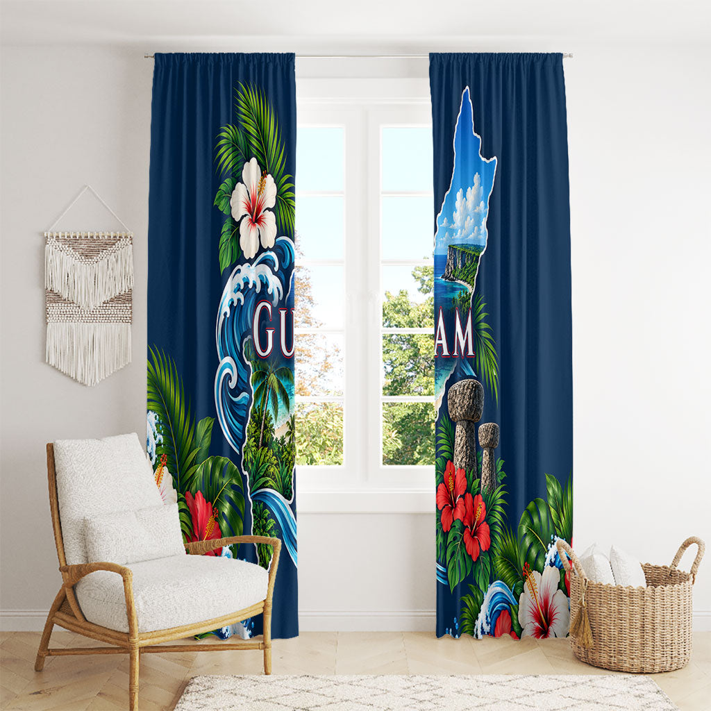 Guam Map Latte Stone Window Curtain Hibiscus Floral Coastal Landscape TS04 - Polynesian Pride