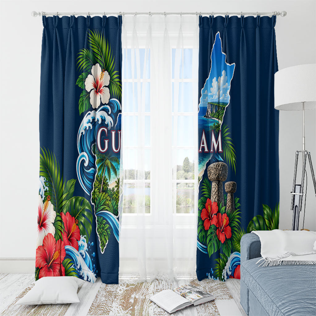 Guam Map Latte Stone Window Curtain Hibiscus Floral Coastal Landscape TS04 - Polynesian Pride