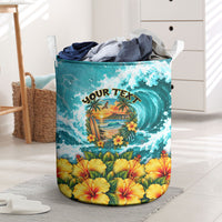 Personalized Hawaii 60th Birthday Eagle Laundry Basket Tropical Sunset Beach Hibiscus Ocean Wave