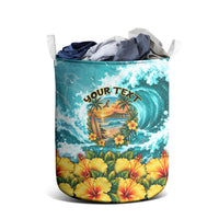Personalized Hawaii 60th Birthday Eagle Laundry Basket Tropical Sunset Beach Hibiscus Ocean Wave