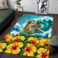 Personalized Hawaii 60th Birthday Eagle Area Rug Tropical Sunset Beach Hibiscus Ocean Wave