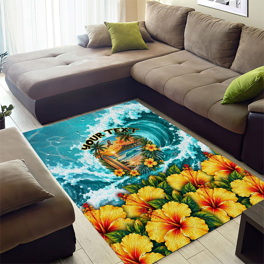 Personalized Hawaii 60th Birthday Eagle Area Rug Tropical Sunset Beach Hibiscus Ocean Wave