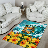 Personalized Hawaii 60th Birthday Eagle Area Rug Tropical Sunset Beach Hibiscus Ocean Wave