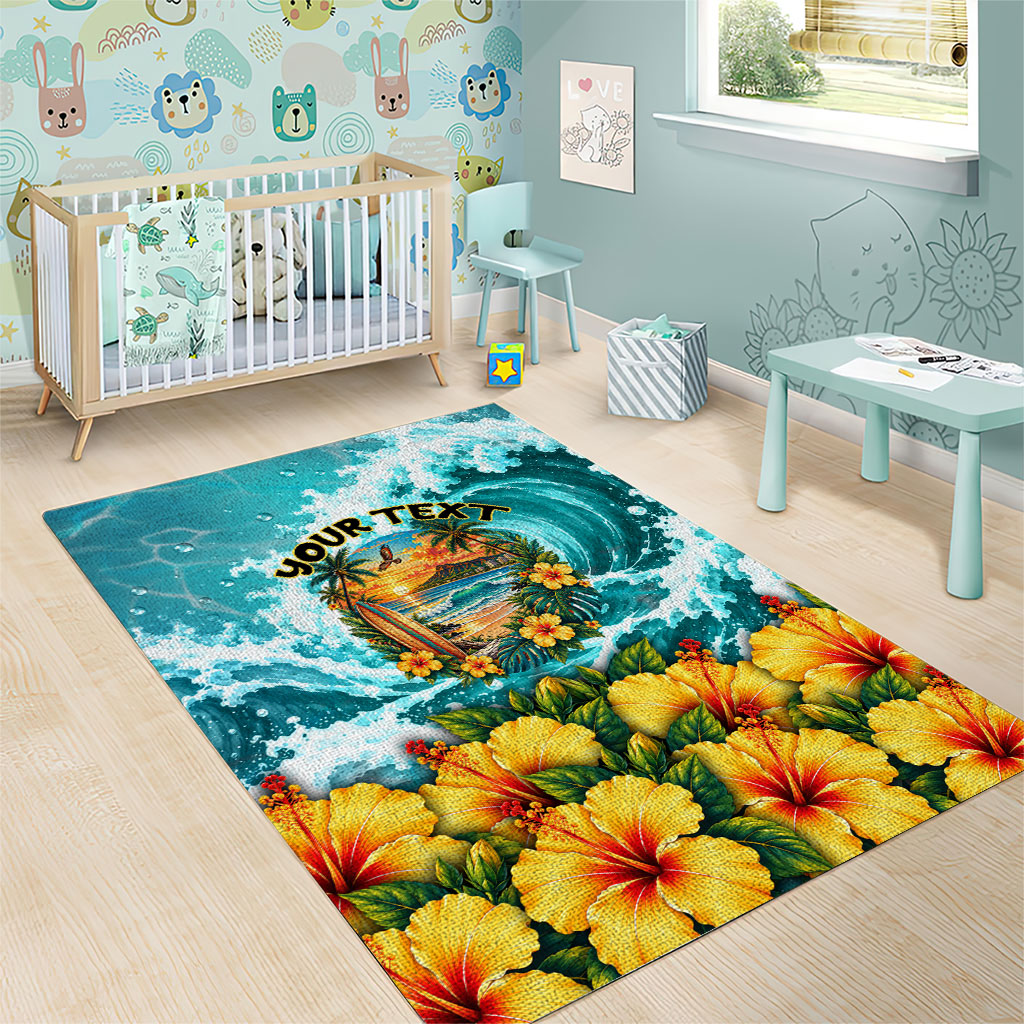 Personalized Hawaii 60th Birthday Eagle Area Rug Tropical Sunset Beach Hibiscus Ocean Wave