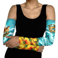 Personalized Hawaii 60th Birthday Eagle Arm Sleeves Tropical Sunset Beach Hibiscus Ocean Wave
