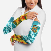 Personalized Hawaii 60th Birthday Eagle Arm Sleeves Tropical Sunset Beach Hibiscus Ocean Wave