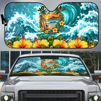 Personalized Hawaii 60th Birthday Eagle Auto Sun Shade Tropical Sunset Beach Hibiscus Ocean Wave