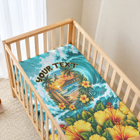 Personalized Hawaii 60th Birthday Eagle Baby Bed Cover Tropical Sunset Beach Hibiscus Ocean Wave