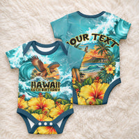 Personalized Hawaii 60th Birthday Eagle Baby Onesie Tropical Sunset Beach Hibiscus Ocean Wave