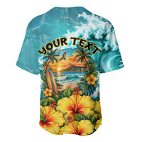 Personalized Hawaii 60th Birthday Eagle Baseball Jersey Tropical Sunset Beach Hibiscus Ocean Wave