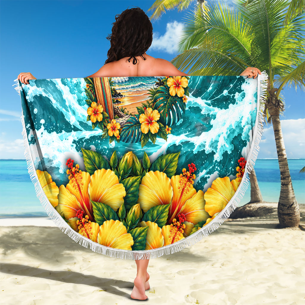 Personalized Hawaii 60th Birthday Eagle Beach Blanket Tropical Sunset Beach Hibiscus Ocean Wave