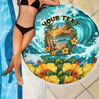 Personalized Hawaii 60th Birthday Eagle Beach Blanket Tropical Sunset Beach Hibiscus Ocean Wave