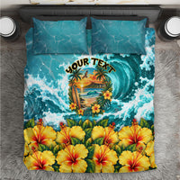 Personalized Hawaii 60th Birthday Eagle Bedding Set Tropical Sunset Beach Hibiscus Ocean Wave