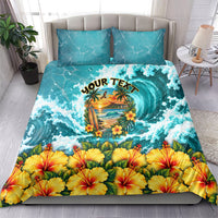 Personalized Hawaii 60th Birthday Eagle Bedding Set Tropical Sunset Beach Hibiscus Ocean Wave