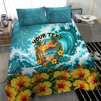 Personalized Hawaii 60th Birthday Eagle Bedding Set Tropical Sunset Beach Hibiscus Ocean Wave