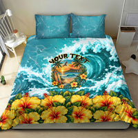 Personalized Hawaii 60th Birthday Eagle Bedding Set Tropical Sunset Beach Hibiscus Ocean Wave