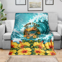 Personalized Hawaii 60th Birthday Eagle Blanket Tropical Sunset Beach Hibiscus Ocean Wave TS04 - Polynesian Pride
