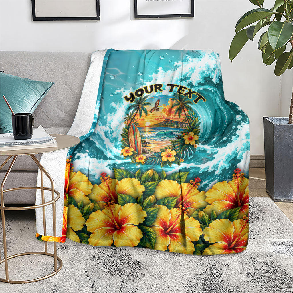 Personalized Hawaii 60th Birthday Eagle Blanket Tropical Sunset Beach Hibiscus Ocean Wave TS04 - Polynesian Pride