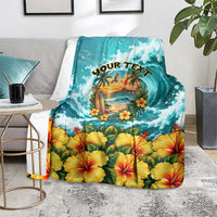 Personalized Hawaii 60th Birthday Eagle Blanket Tropical Sunset Beach Hibiscus Ocean Wave TS04 - Polynesian Pride