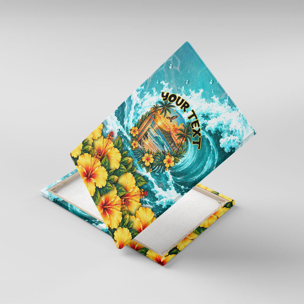 Personalized Hawaii 60th Birthday Eagle Canvas Wall Art Tropical Sunset Beach Hibiscus Ocean Wave
