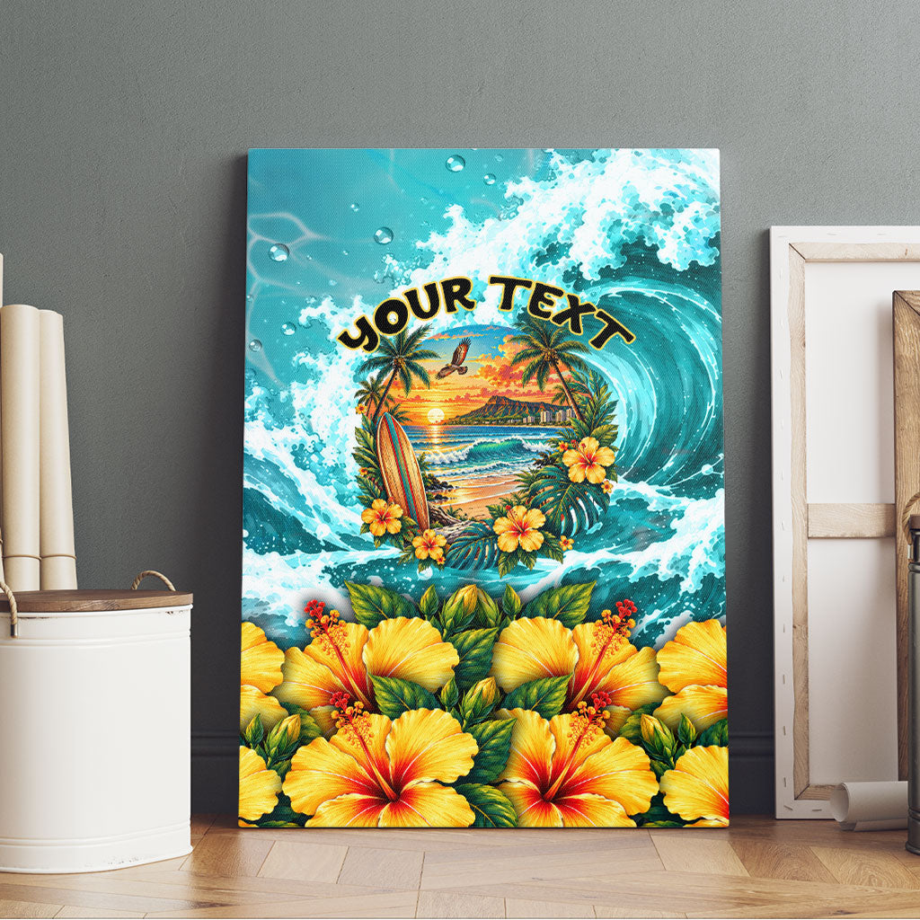 Personalized Hawaii 60th Birthday Eagle Canvas Wall Art Tropical Sunset Beach Hibiscus Ocean Wave