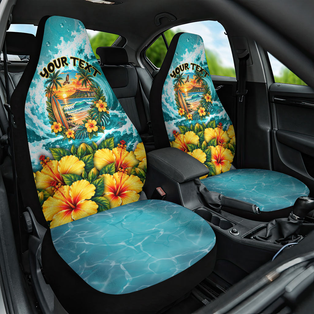 Personalized Hawaii 60th Birthday Eagle Car Seat Cover Tropical Sunset Beach Hibiscus Ocean Wave